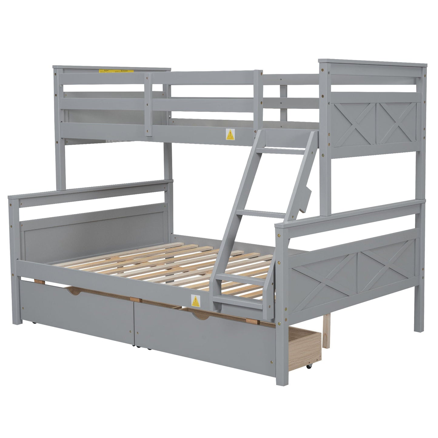Bunk bed with ladder and safety guardrails in gray wood, HouseOfZazla bunk beds on Tampa Home & Garden Store