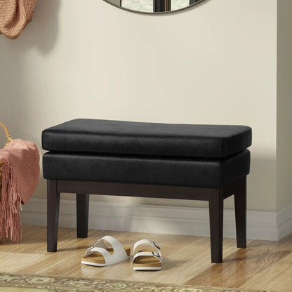 Carlson ottoman bench by Unique Piece Furniture, black upholstered top with dark wood legs on Tampa Home & Garden Store