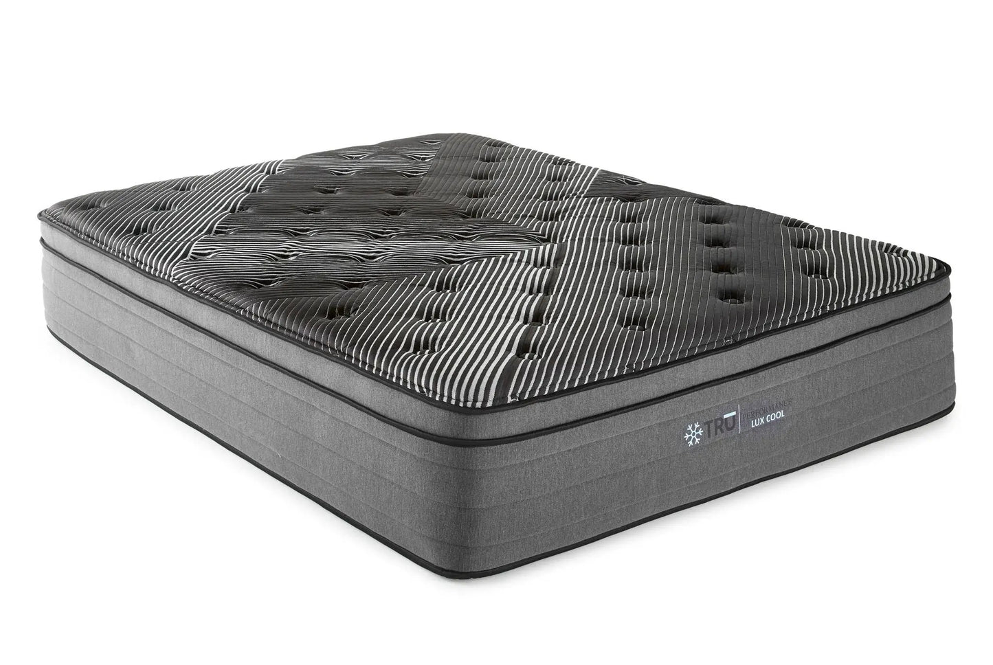 Pure Ice 15-inch Eurotop Ultra Plush Mattress with gray striped quilted top on Tampa Home & Garden Store
