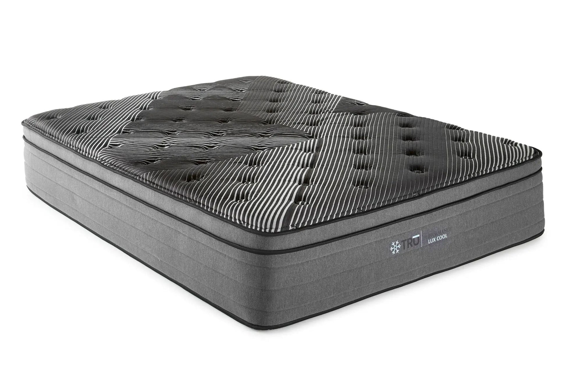 Pure Ice 15-inch Eurotop Ultra Plush Mattress with gray striped quilted top on Tampa Home & Garden Store