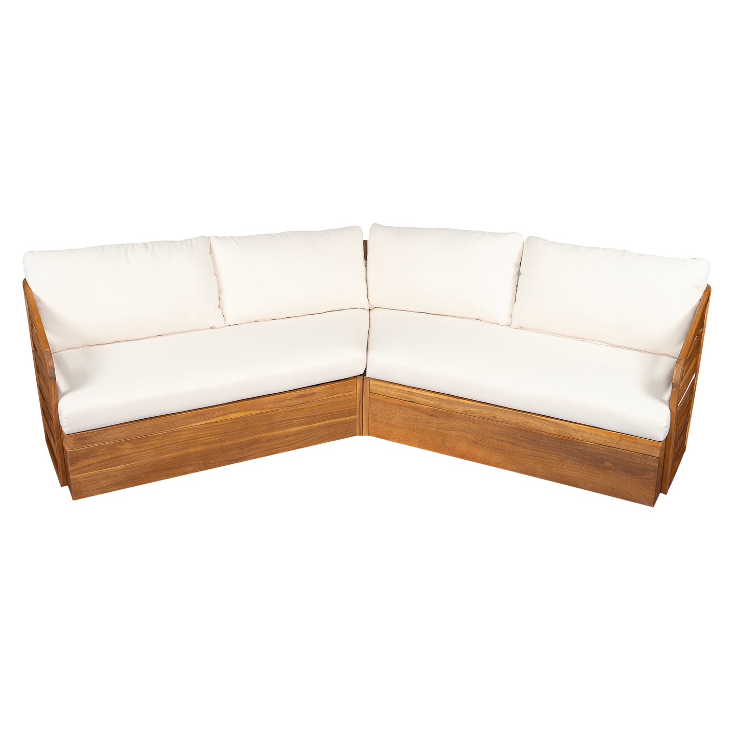 Royal Acacia Patio V Sofa Sectional Beige outdoor sofa set with wood frame by HouseOfZazla on Tampa Home & Garden Store
