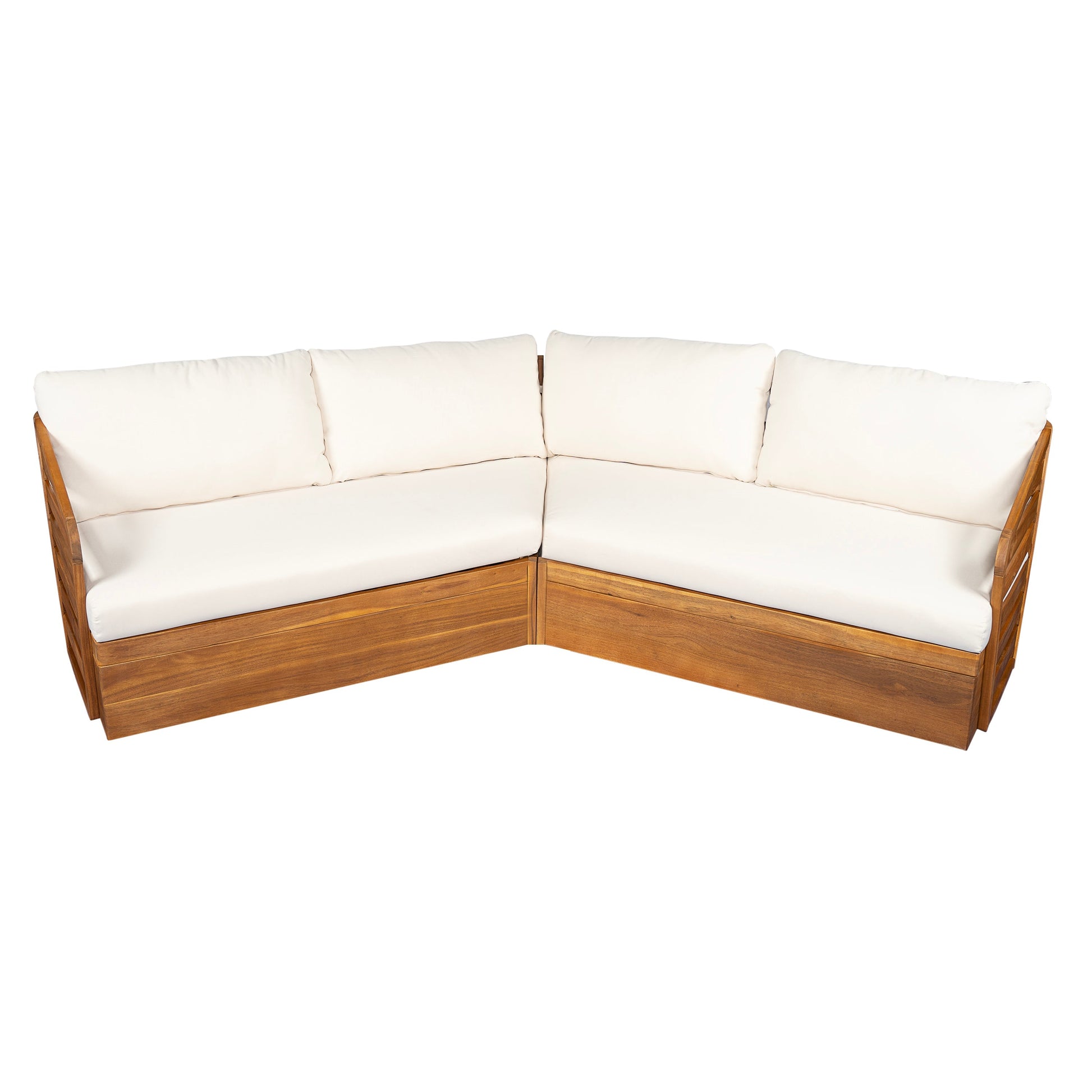 Royal Acacia Patio V Sofa Sectional Beige outdoor sofa set with wood frame by HouseOfZazla on Tampa Home & Garden Store