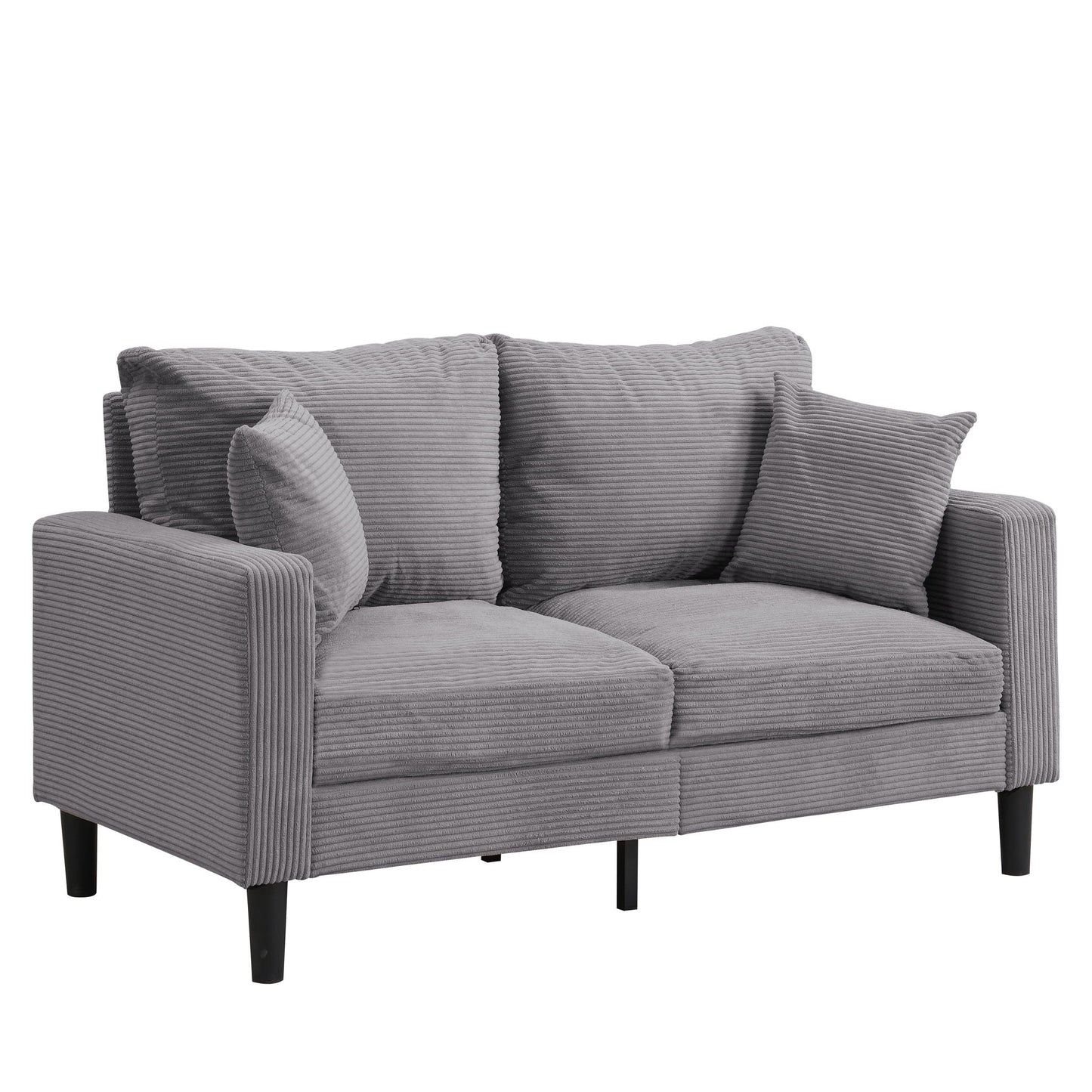 Modern upholstered loveseat sofa in gray corduroy with channel tufting, stationary HouseOfZazla on Tampa Home & Garden Store
