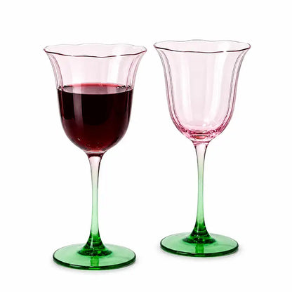 The Crystal Hand Blown Pink Tulip Wine Glasses