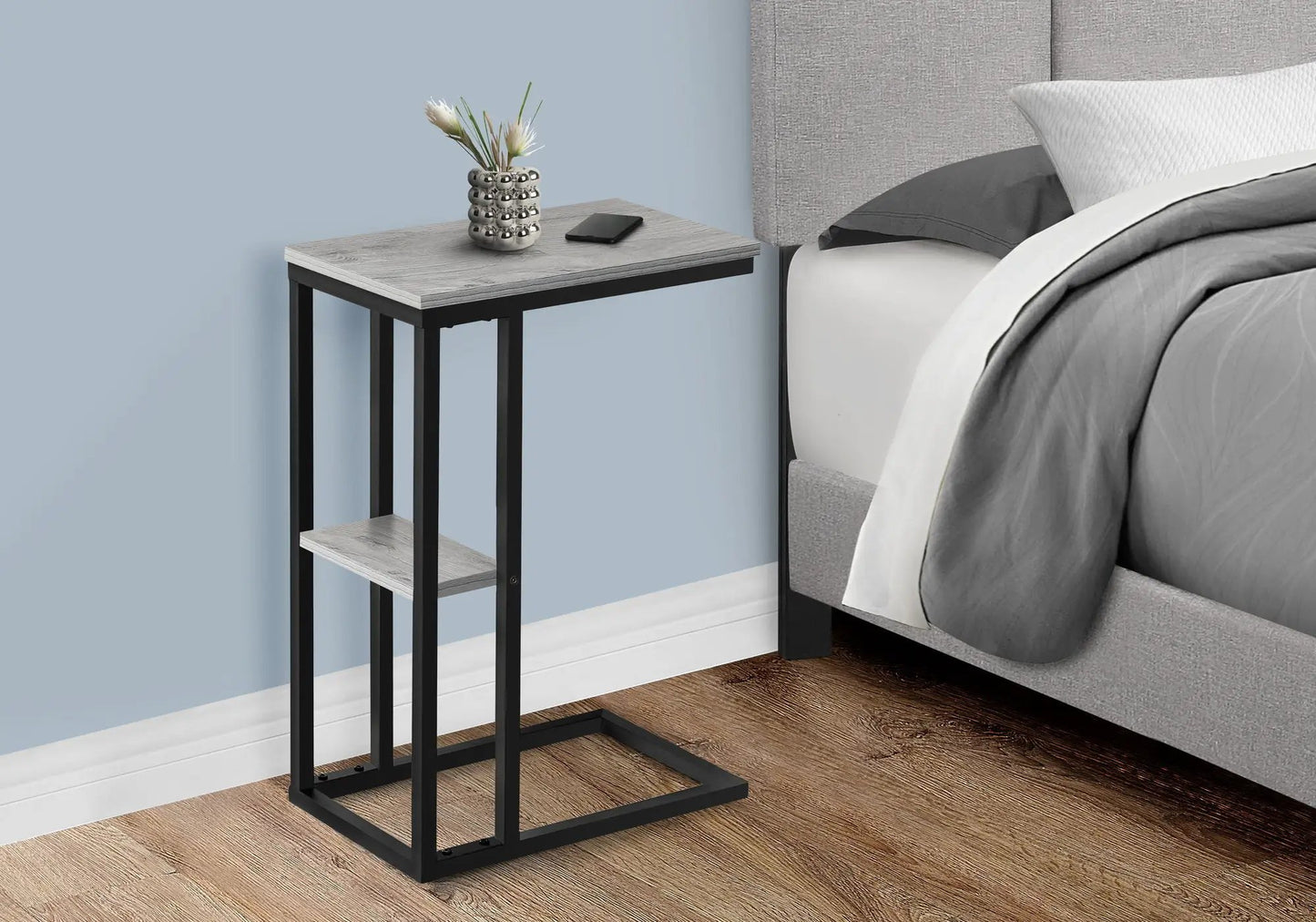 C Shaped Accent Table Marble Look and Modern