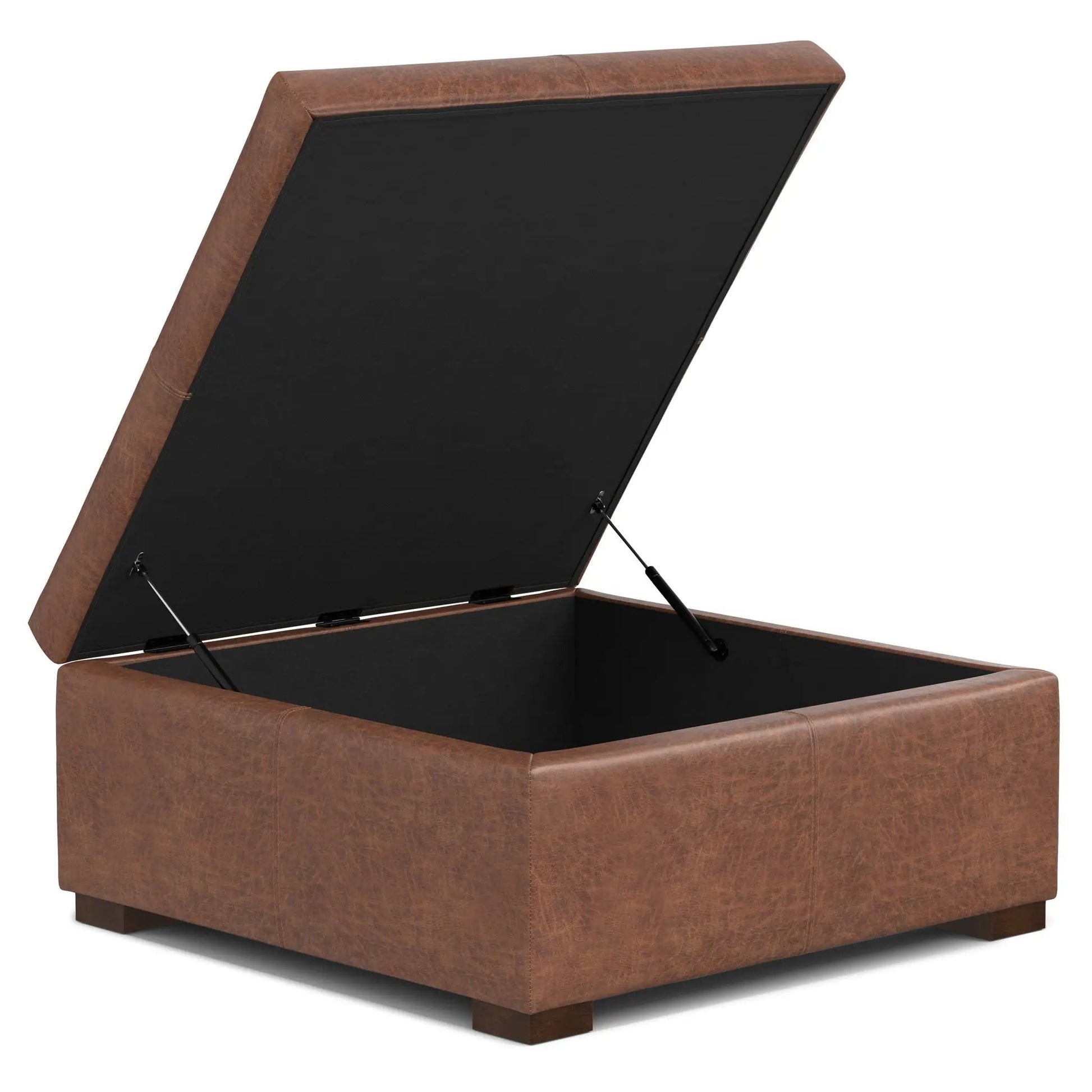 Gabbie storage ottoman with brown leather-look, lift-top lid, black interior, Unique Piece on Tampa Home & Garden Store