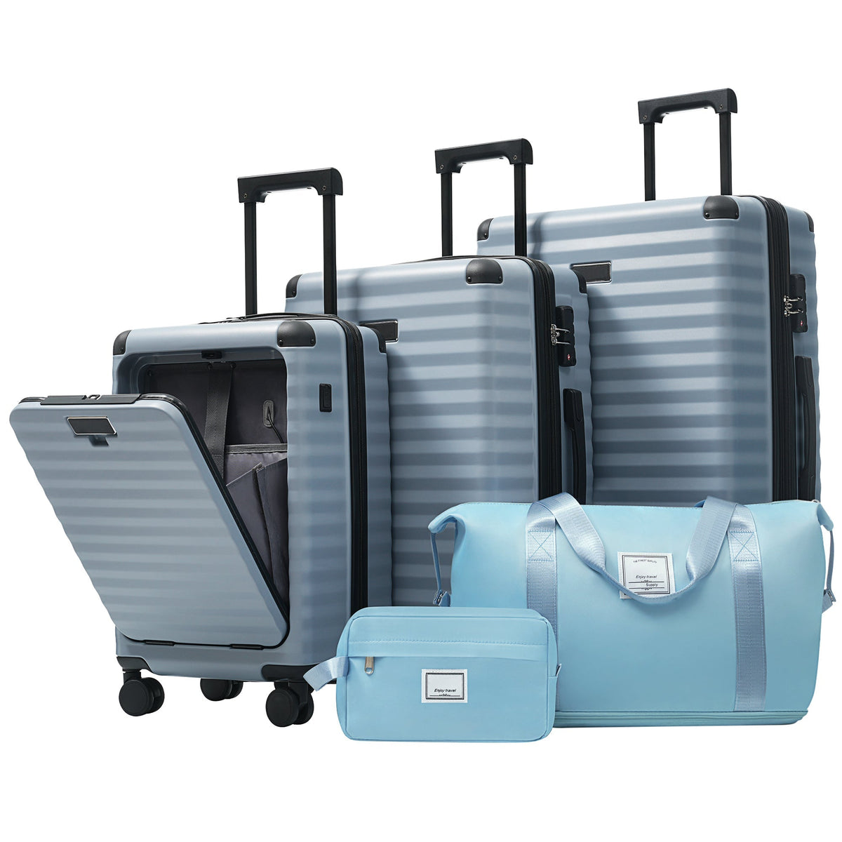 Deluxe 5-Piece hard-side luggage set in light blue with USB ports and TSA locks by HouseOfZazla on Tampa Home & Garden Store