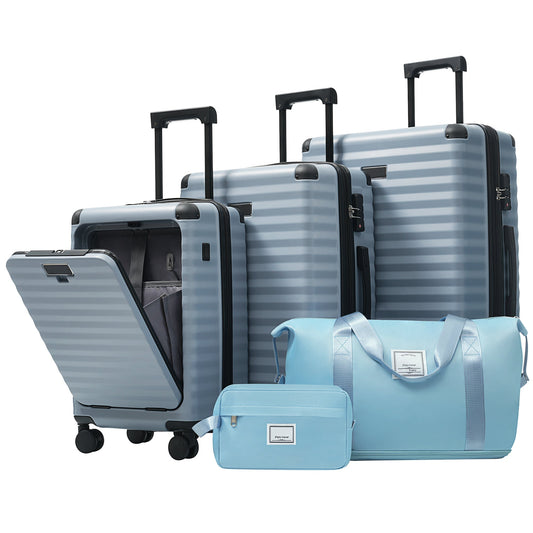Deluxe 5-Piece hard-side luggage set in light blue with USB ports and TSA locks by HouseOfZazla on Tampa Home & Garden Store