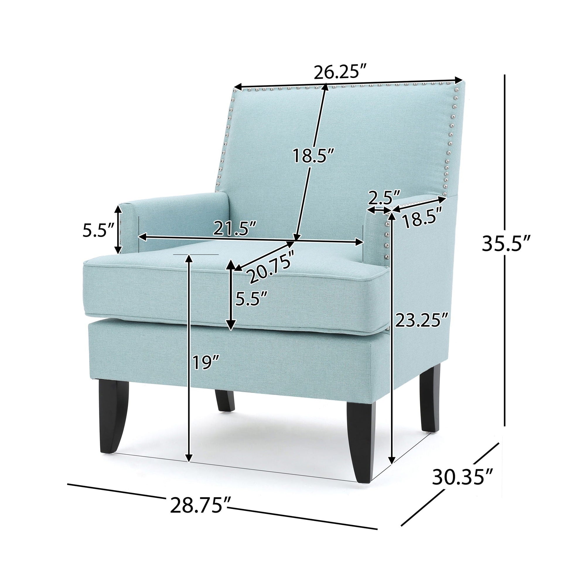 Serenada Club Chair blue fabric with nailhead trim and tapered birch legs HouseOfZazla on Tampa Home & Garden Store