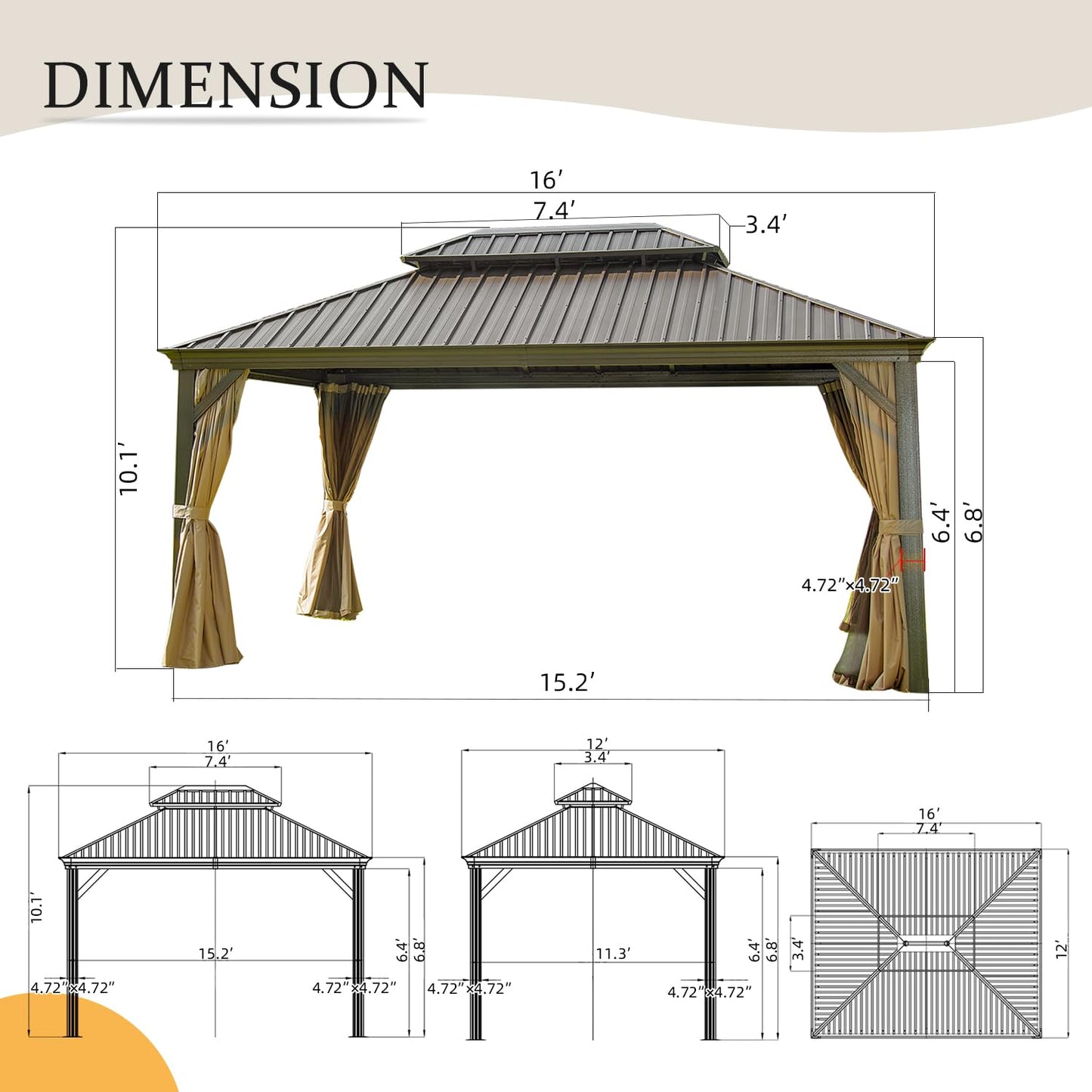 12 X 16 Aluminum Hardtop Gazebo With a Canopy