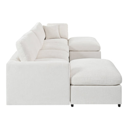 U-Style 130.3-inch 6-Seater Modular Sectional Sofa ivory fabric with plush cushions HouseOfZazla on Tampa Home & Garden Store