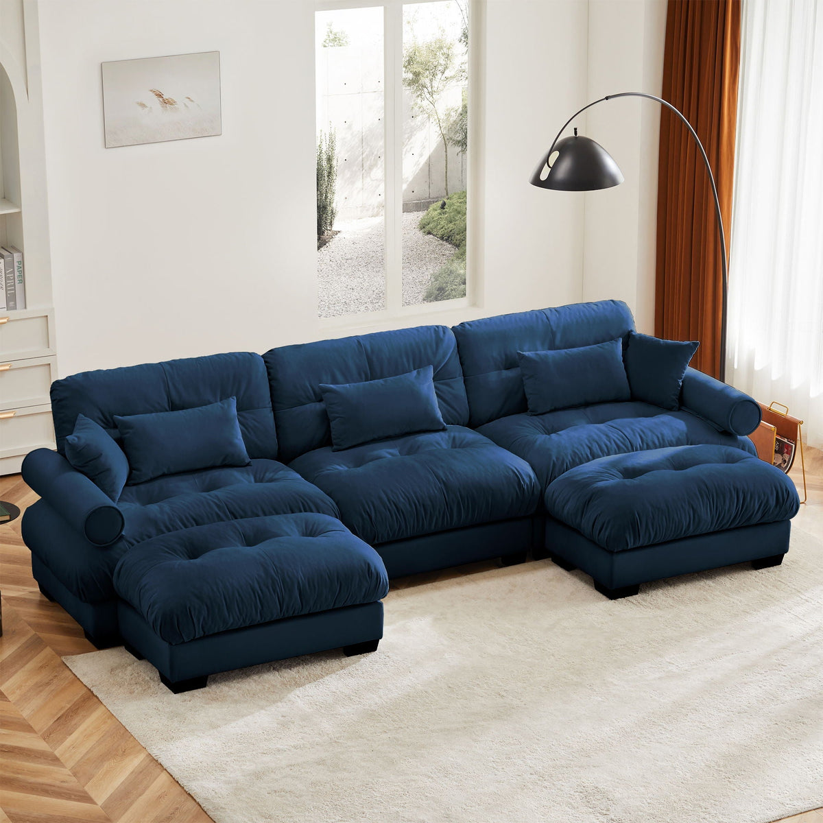 Oversized modular sectional sofa with movable ottoman in deep blue by HouseOfZazla on Tampa Home & Garden Store