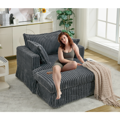 Oversized Corduroy Chaise Lounge with Ottoman in Dark Gray by HouseOfZazla on Tampa Home & Garden Store
