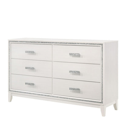 Haiden dresser white finish with silver glitter trim, 6-drawer unit HouseOfZazla on Tampa Home & Garden Store