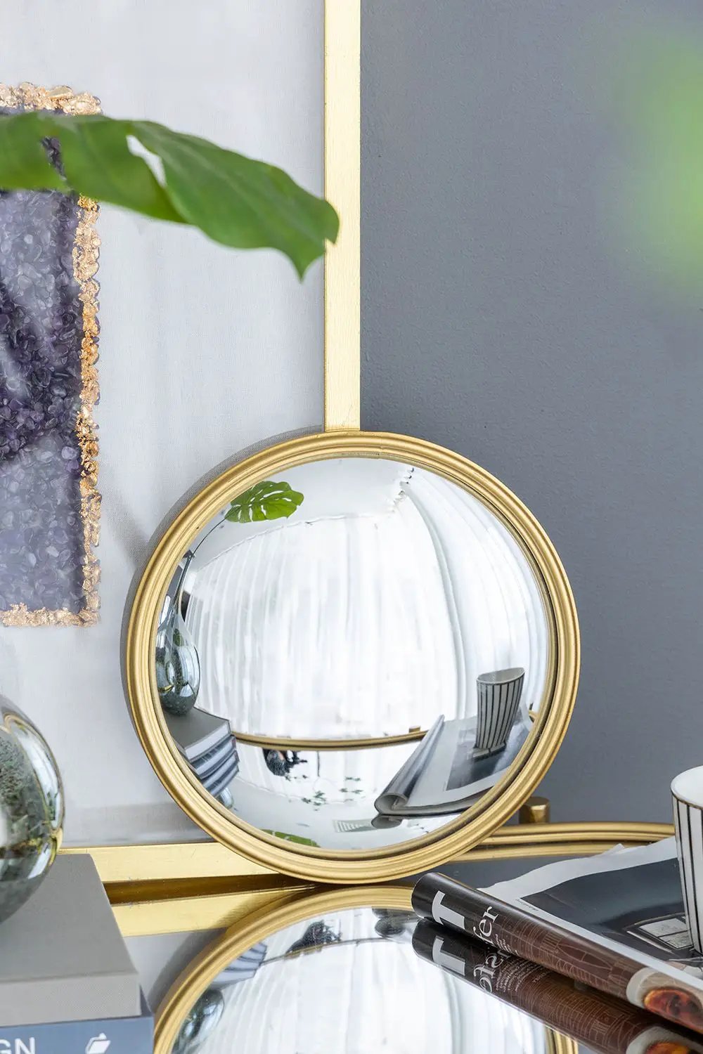 Round gold wall mirror with iron frame for living room or entryway by Unique Piece Furniture on Tampa Home & Garden Store