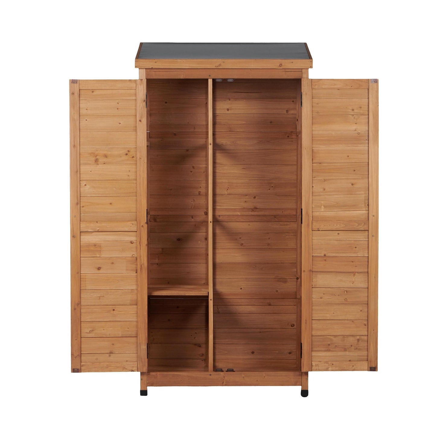 Outdoor Shed With Vertical Tool Cabinet and Shelf