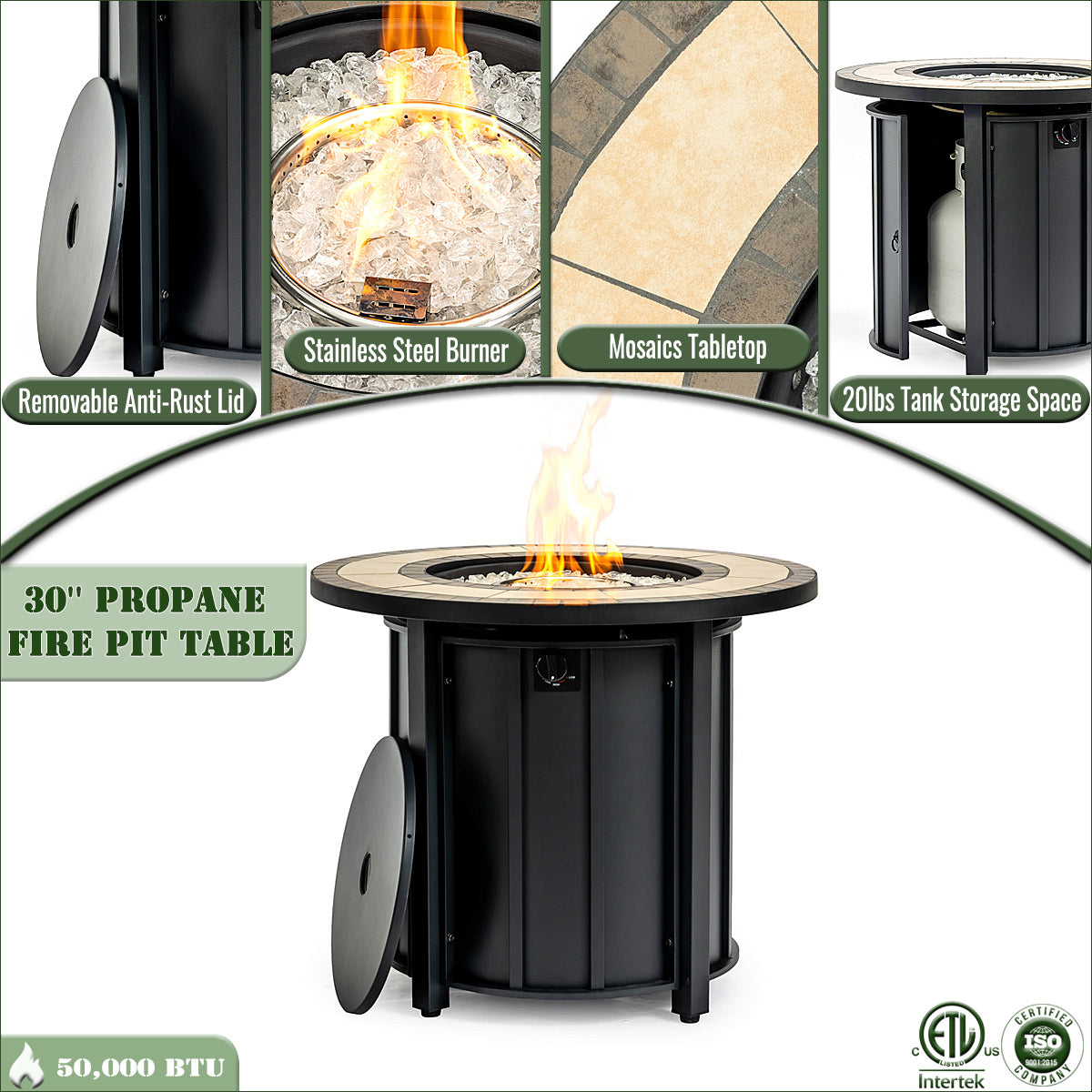 30-inch propane fire pit table mosaic ceramic tabletop black steel by HouseOfZazla on Tampa Home & Garden Store