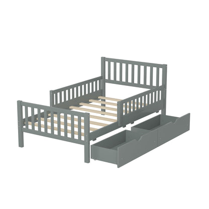 HouseOfZazla gray platform bed with guardrails on both sides and two under-bed drawers on Tampa Home & Garden Store