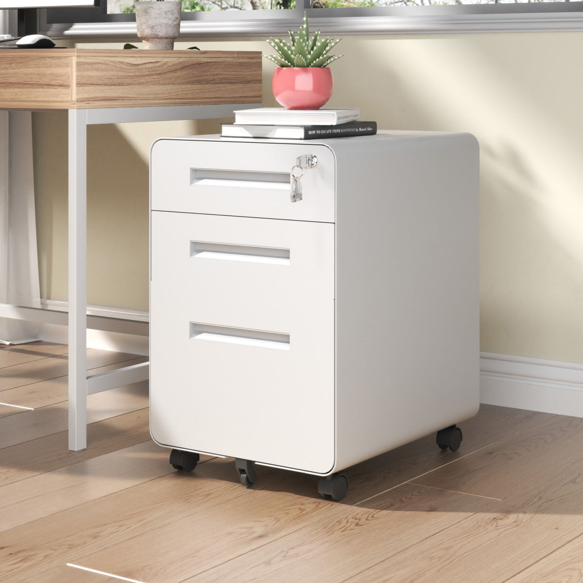 White 3-drawer mobile file cabinet with lock and casters by HouseOfZazla on Tampa Home & Garden Store