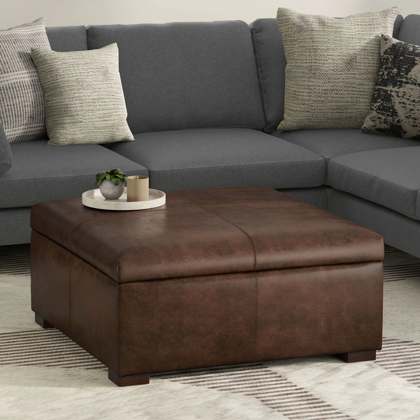 Gabbie storage ottoman coffee table in brown leather upholstery by Unique Piece Furniture on Tampa Home & Garden Store