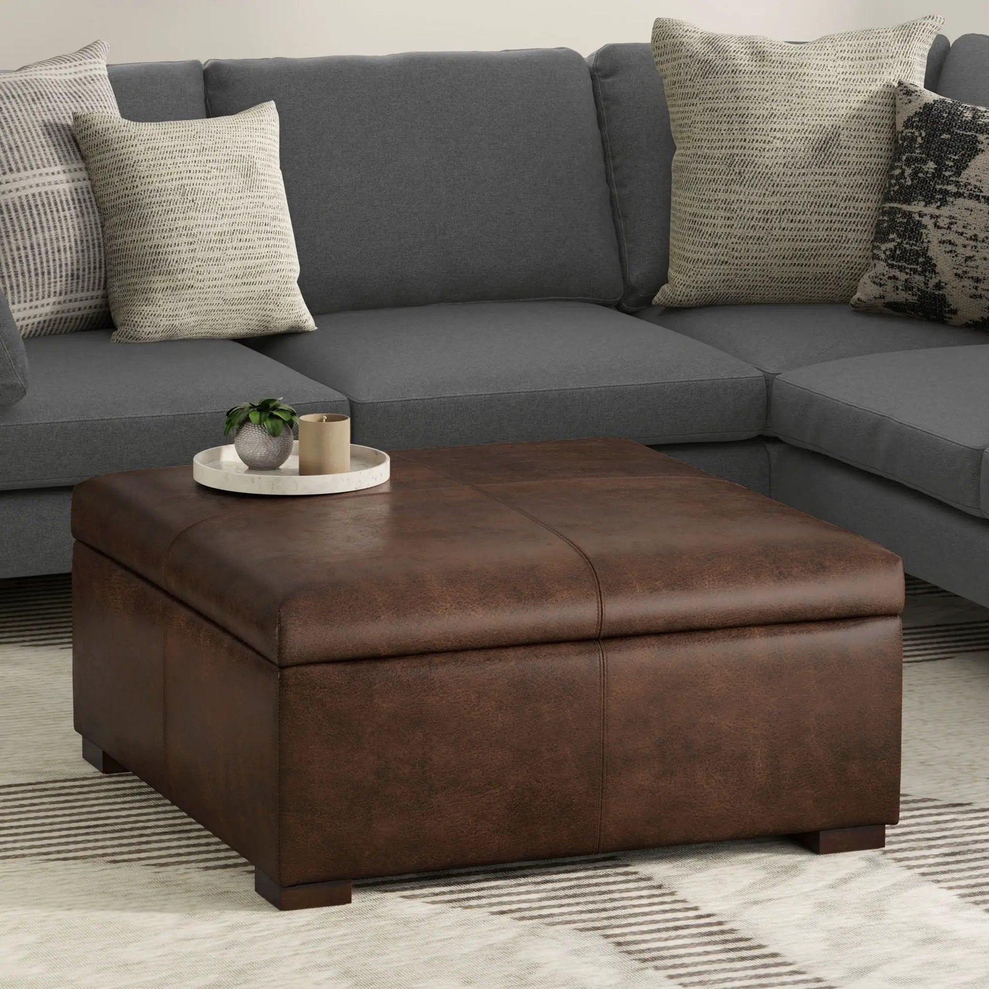 Gabbie storage ottoman coffee table in brown leather upholstery by Unique Piece Furniture on Tampa Home & Garden Store