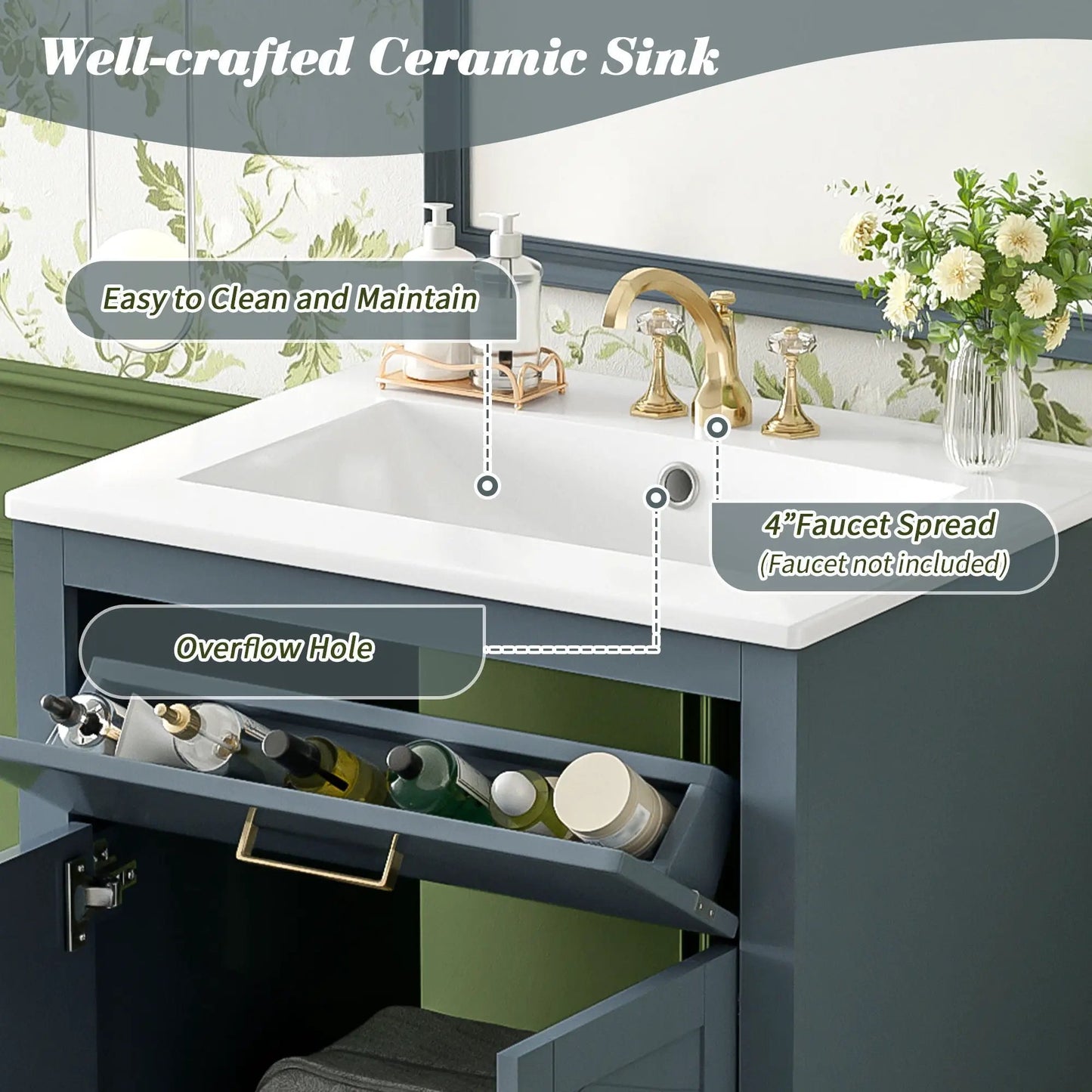 Modern Vanity with Ceramic Sink, Two Door Cabinet