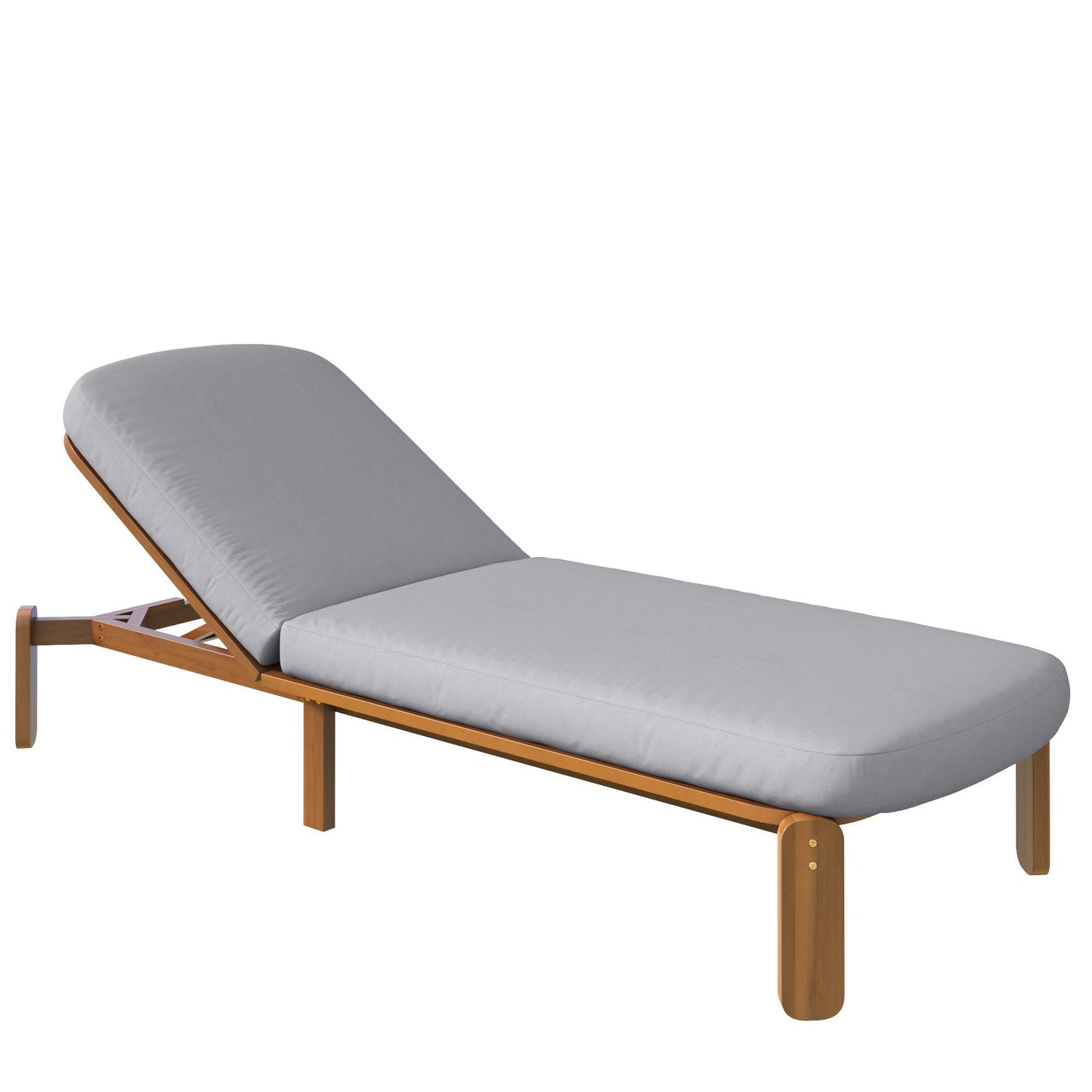 Outdoor Chaise Lounge with Adjustable Backrest grey cushion wooden frame HouseOfZazla on Tampa Home & Garden Store