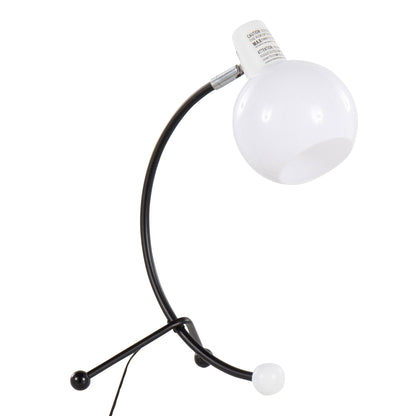 Eileen contemporary task lamp, black and white, curved metal arms with white globe ends on Tampa Home & Garden Store