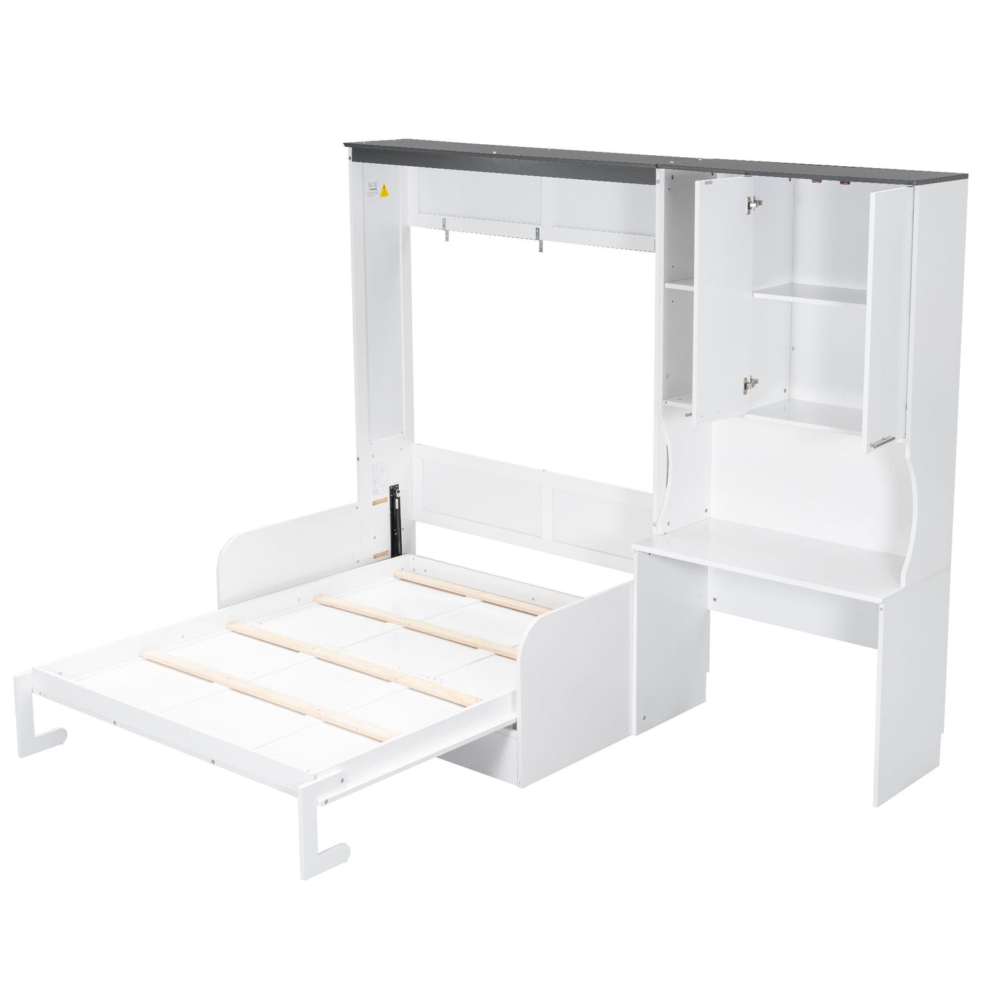 White full-size Murphy bed frame with built-in storage cabinet and shelves on Tampa Home & Garden Store