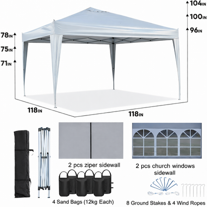 HouseOfZazla 10x10 ft gazebo canopy, white with 2 zippered sidewalls and 2 arched window walls on Tampa Home & Garden Store