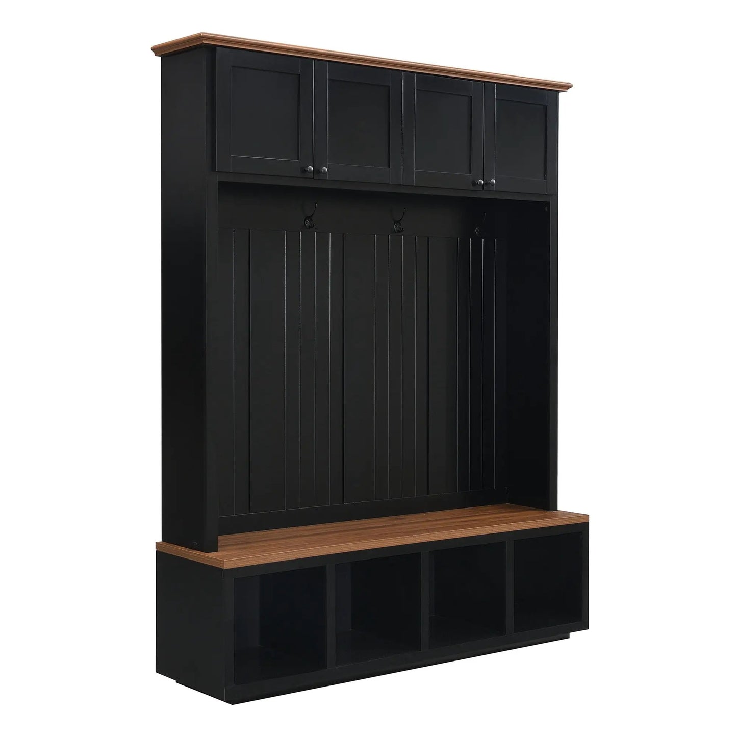 Entryway hall tree with bench and storage, black finish, top, by Unique Piece Furniture on Tampa Home & Garden Store