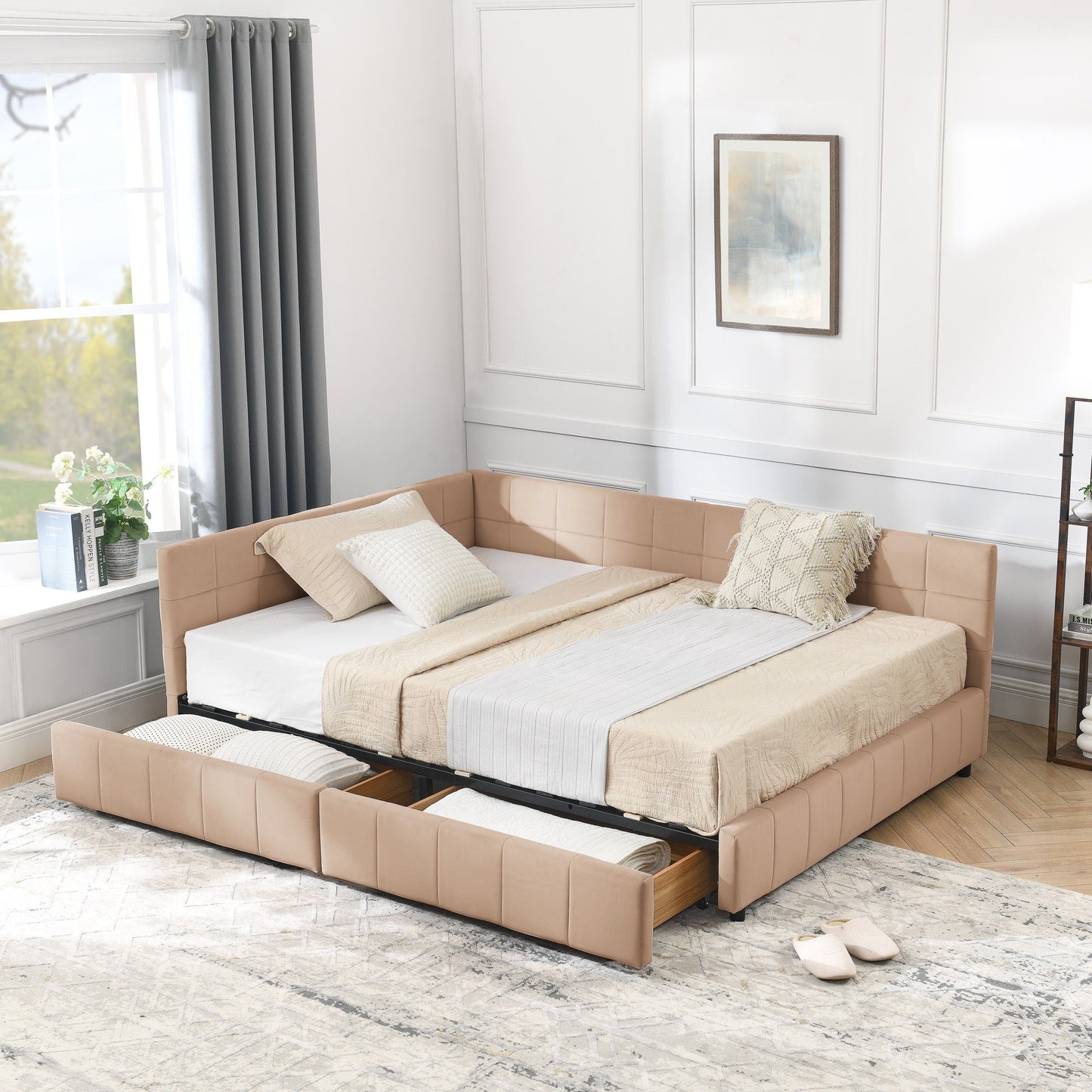 Mid-Century Upholstered Bed Frame and Backrest