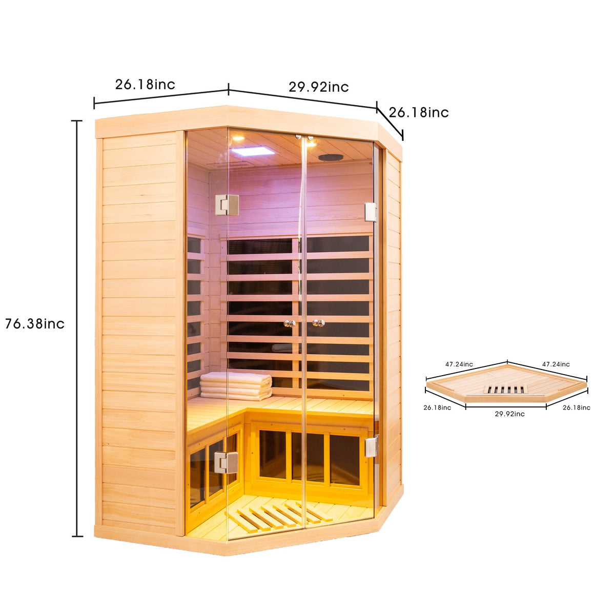 Deluxe Hemlock Far Infrared Corner Sauna Room for Two with Glass Front by HouseOfZazla on Tampa Home & Garden Store