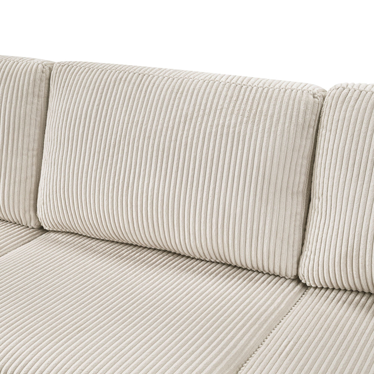 Oversized sectional sofa beige corduroy upholstery with vertical ribbed texture close-up on Tampa Home & Garden Store