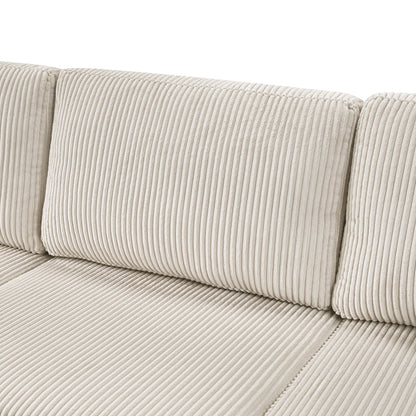 Oversized sectional sofa beige corduroy upholstery with vertical ribbed texture close-up on Tampa Home & Garden Store