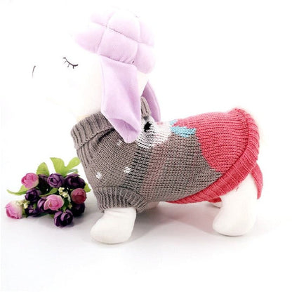 Christmas Maple Snowflake turtleneck knit pet sweater by Pet Zen, grey body with red rear on Tampa Home & Garden Store