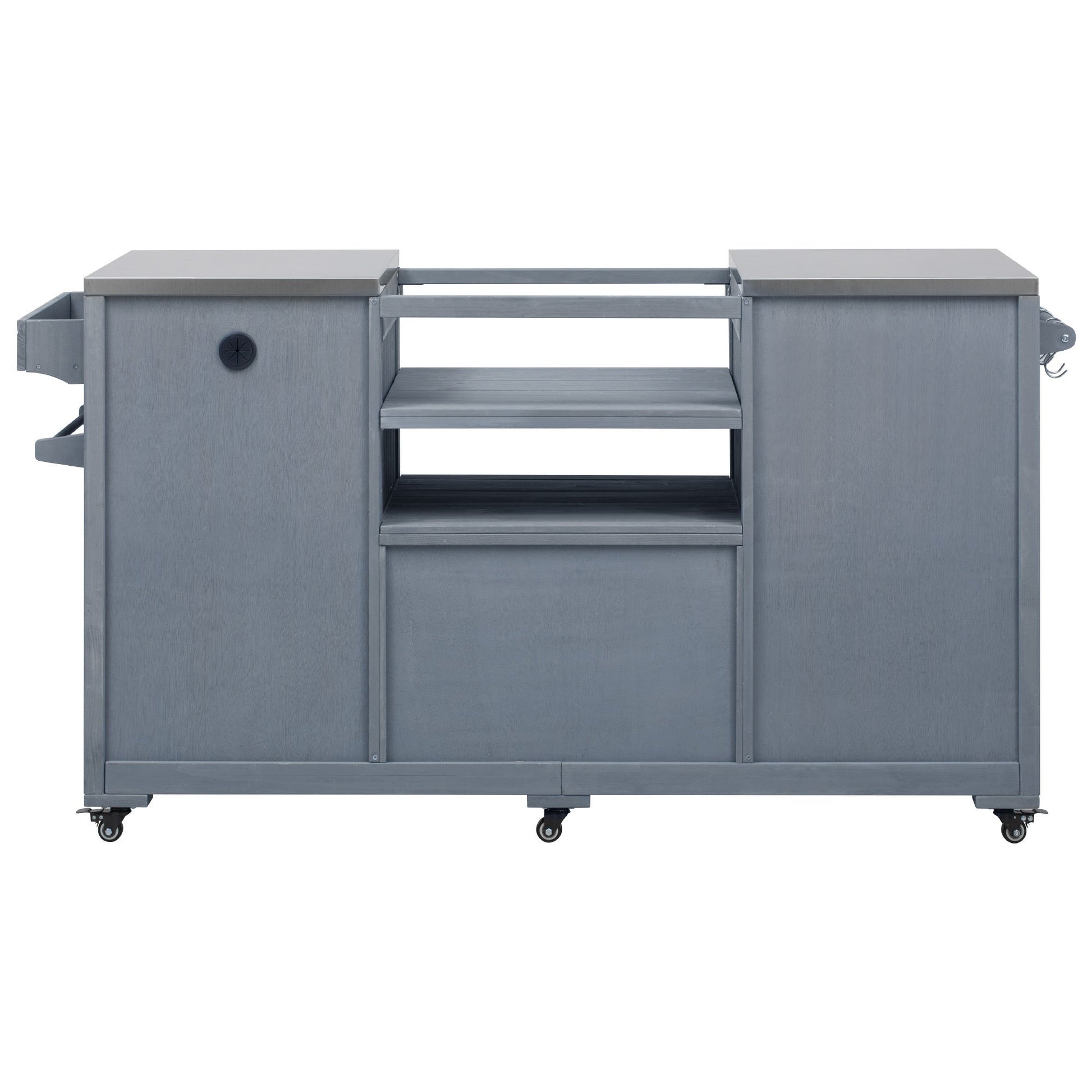 K&K 66.5in Outdoor Kitchen Island for Big Green Egg grills, gray metal, on wheels on Tampa Home & Garden Store
