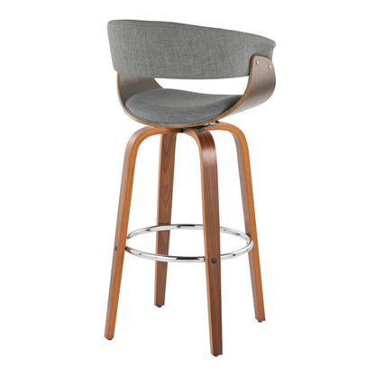 Vintage Mod mid-century fixed-height barstool set of 2 with gray fabric and wood legs on Tampa Home & Garden Store