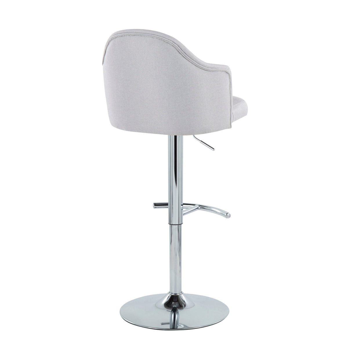 Contemporary adjustable barstool set with swivel and rounded T footrest, fabric on chrome base on Tampa Home & Garden Store