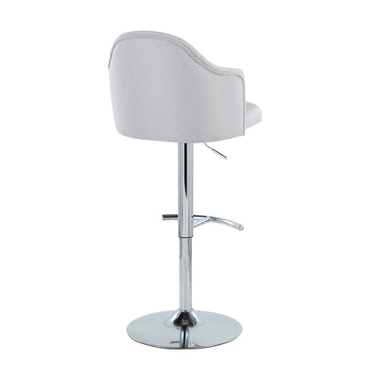 Contemporary adjustable barstool set with swivel and rounded T footrest, fabric on chrome base on Tampa Home & Garden Store