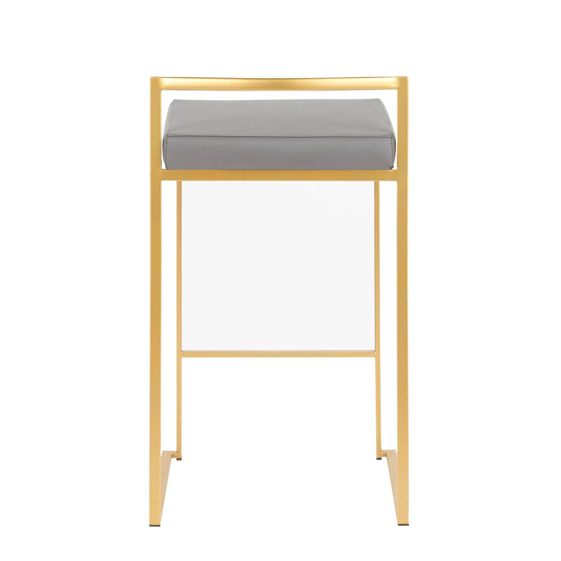 Fuji Contemporary Glam Counter Stool Set of 2, gold metal frame with gray cushion on Tampa Home & Garden Store