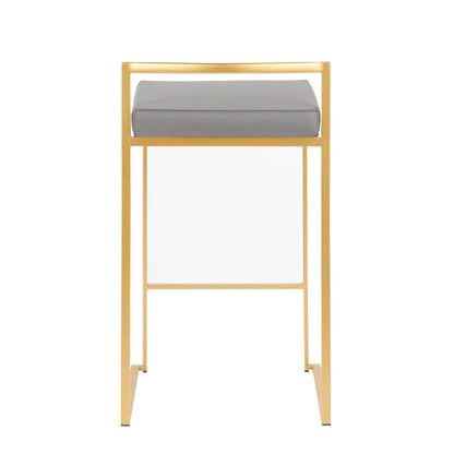 Fuji contemporary glam counter stool set of 2 by HouseOfZazla with gold frame and gray cushion on Tampa Home & Garden Store