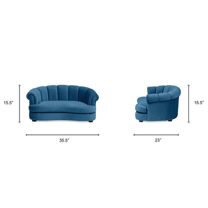 Halle 35.5 in Rolled Arm Channel-Tufted Dog Sofa Bed Medium blue satin HouseOfZazla two sofas on Tampa Home & Garden Store