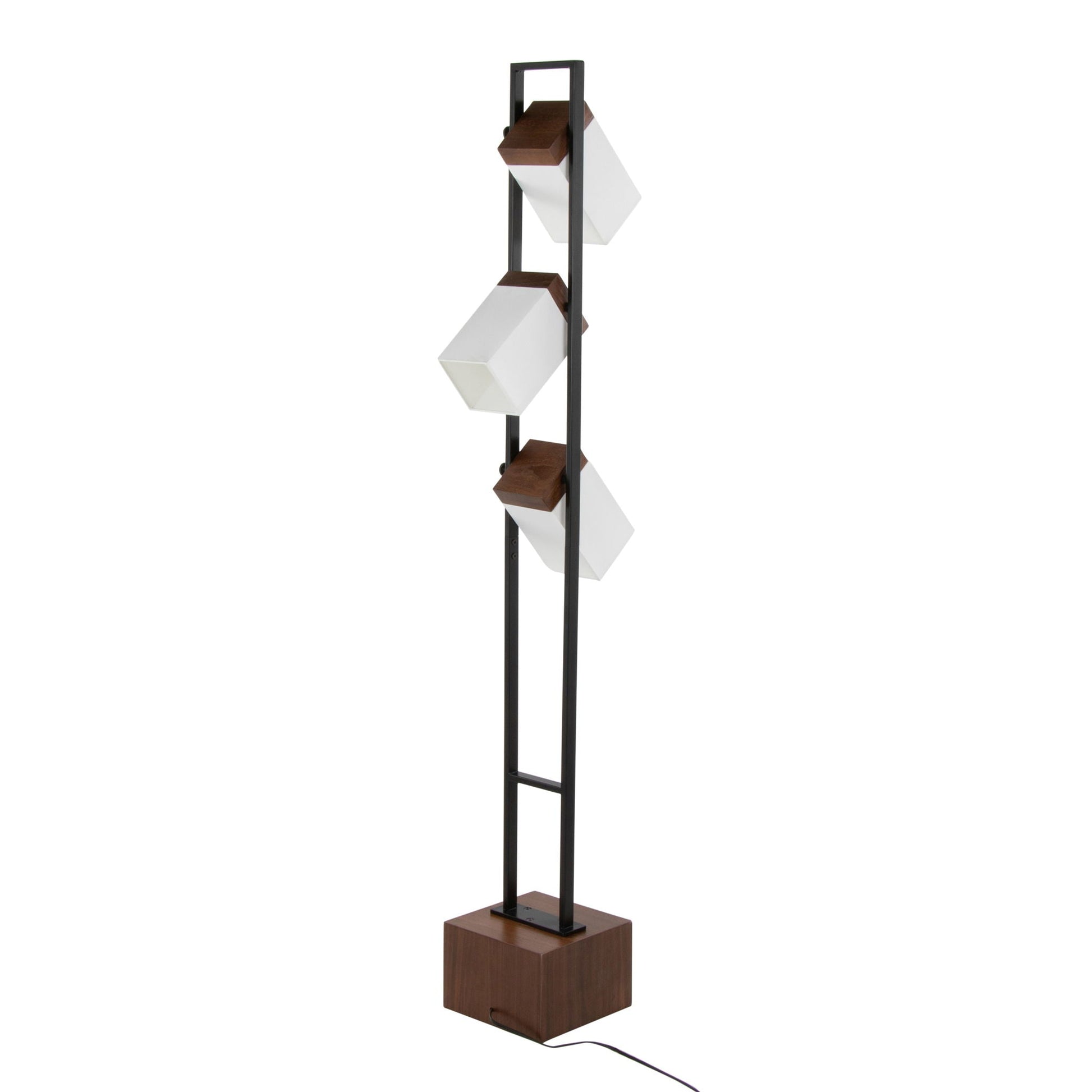 HouseOfZazla Bento floor lamp with black frame walnut blocks and white cube shades on Tampa Home & Garden Store