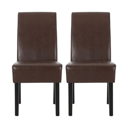 Contemporary dining chair set of 2 HouseOfZazla brown faux leather rubberwood legs on Tampa Home & Garden Store