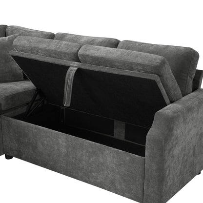 HouseOfZazla modern gray L-shaped sleeper sectional sofa bed with hidden storage on Tampa Home & Garden Store