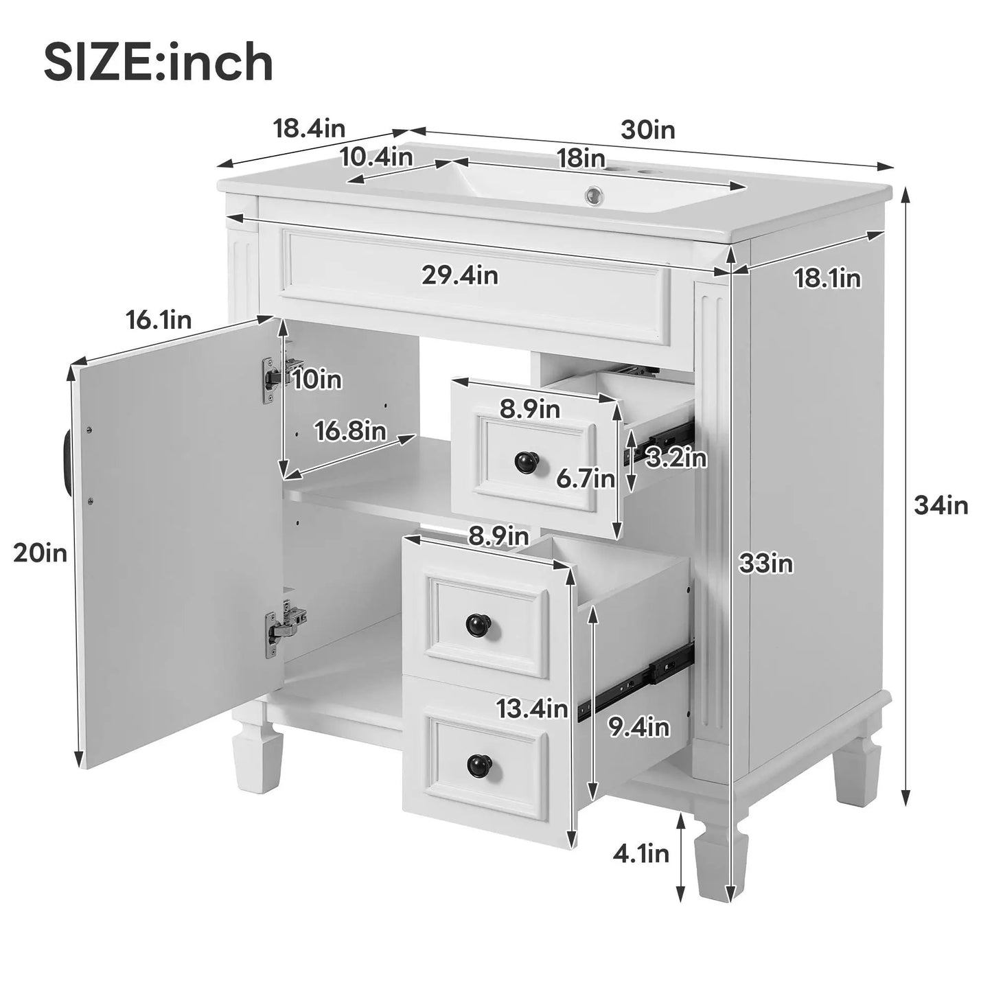 Bathroom Vanity With Sink and Cabinet Two Drawers