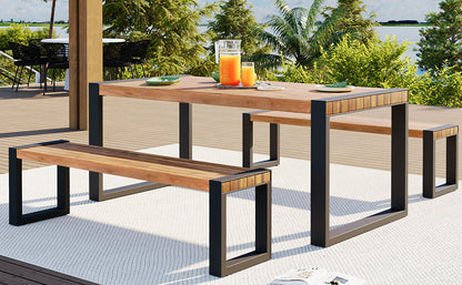 Three Piece Outdoor Dining Set and Two Benches