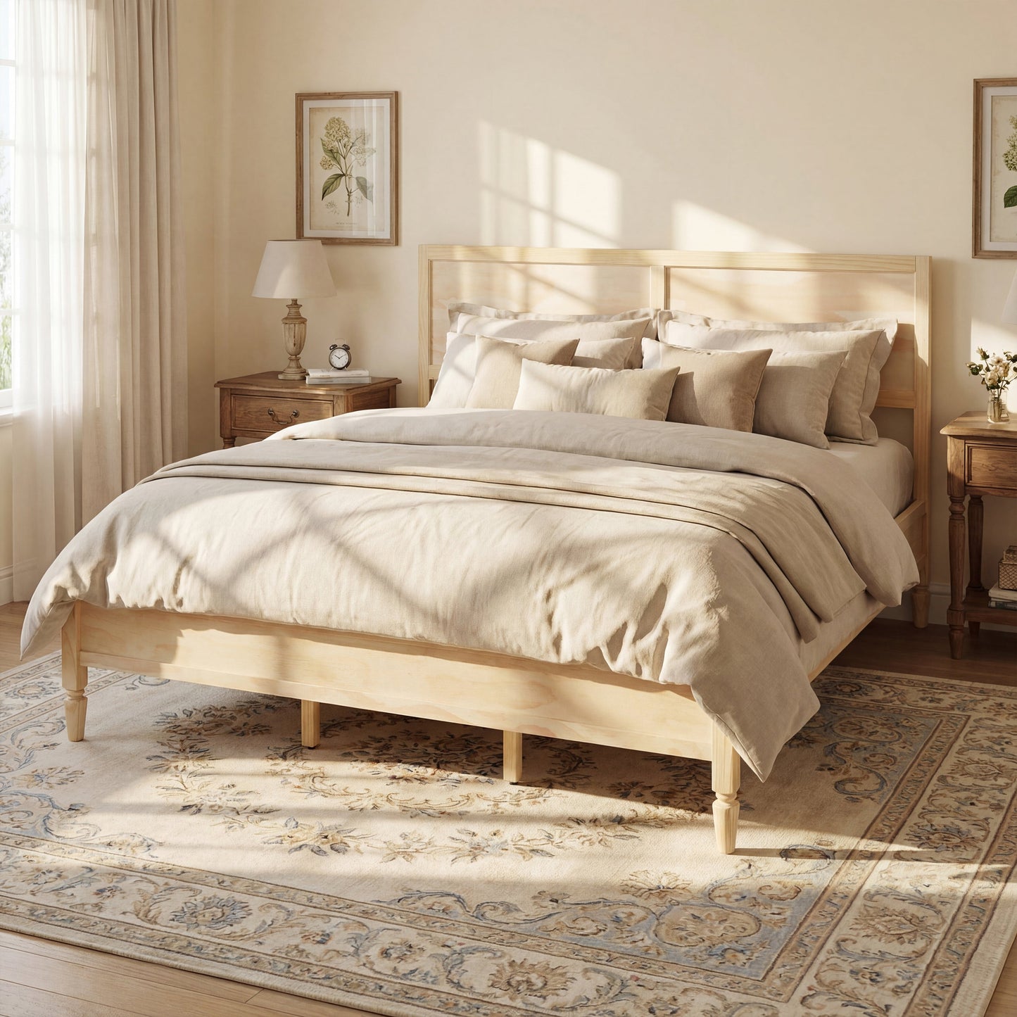 King Wood Platform Bed with Classic Headboard