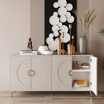 Modern lacquered 4-door wooden sideboard with circular panel accents in light oak on Tampa Home & Garden Store